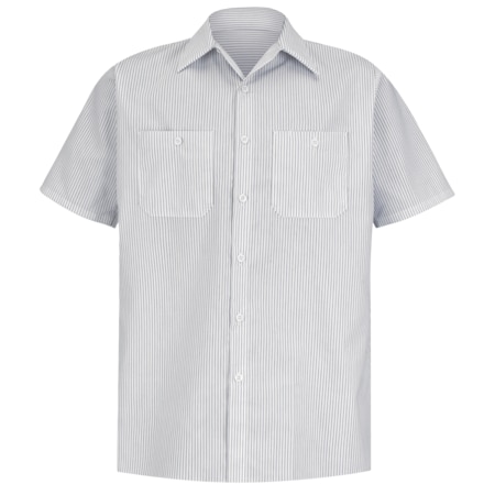 Men's Short Sleeve Striped Work Shirt, 65% Polyester/35% Cotton, Button Fronts, White/Charcoal, 2XL MPN:SP20CW SS XXL