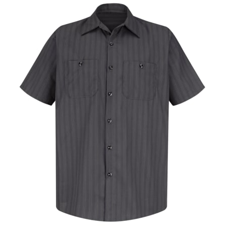 Short Sleeve Striped Work Shirt, 65% Polyester/35% Cotton, Button Fronts, Charcoal/Blue, L MPN:SP20GI SS L