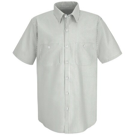 Short Sleeve Striped Work Shirt, 65% Polyester/35% Cotton, Button Fronts, White/Green, L MPN:SP20GW SS L