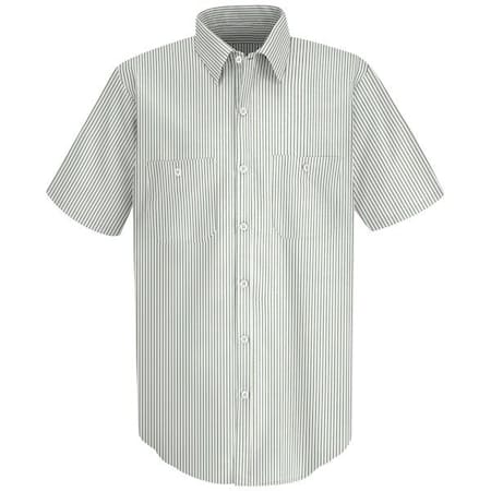Short Sleeve Striped Work Shirt, 65% Polyester/35% Cotton, Button Fronts, White/Green, 3XL MPN:SP20GW SSL3XL