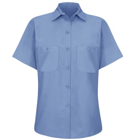 Women's Short Sleeve Work Shirt, Cotton/Polyester, Button Fronts, 2 Pocket(s), Light Blue, 4XL MPN:SP23LB SS 4XL