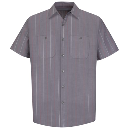 Men's Short Sleeve Industrial Stripe Work Shirt, Cotton/Polyester, Button Fronts, 2 Pocket(s), 3XL MPN:SP24CR SS 3XL