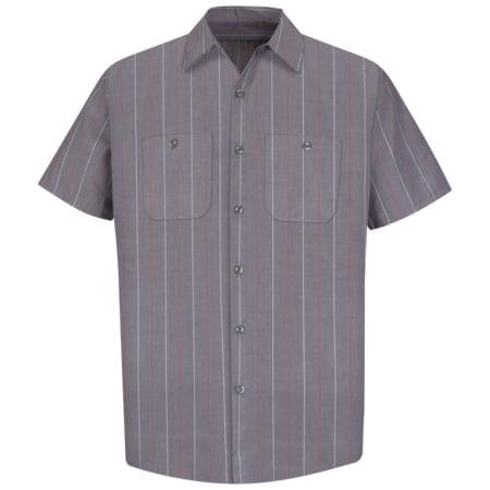 Men's Short Sleeve Industrial Stripe Work Shirt, Cotton/Polyester, Button Fronts, 2 Pocket(s), M MPN:SP24CR SS M