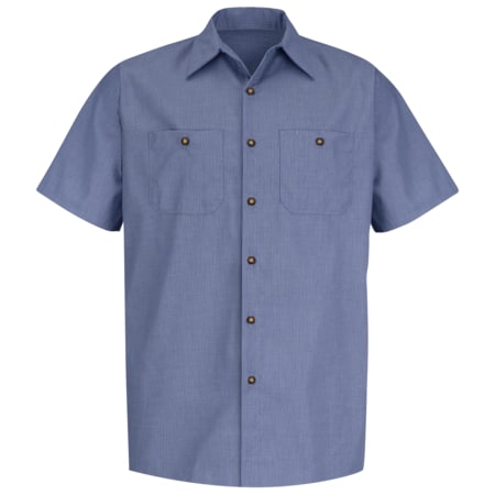 Short Sleeve Microcheck Work Shirt, 65% Polyester/35% Cotton, Button Fronts, Blue/Lt. Blue, XL MPN:SP24DN SS XL