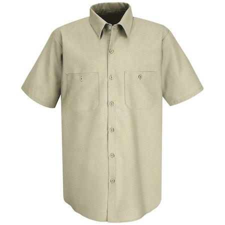 Men's Short Sleeve Poplin Work Shirt, Cotton/Polyester, Button Fronts, 2 Pocket(s), Light Tan, 6XL MPN:SP24LT SS 6XL