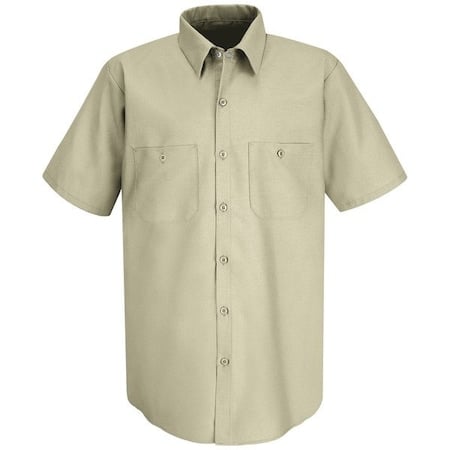 Men's Short Sleeve Poplin Work Shirt, Cotton/Polyester, Button Fronts, 2 Pocket(s), Light Tan, 3XL MPN:SP24LT SSL3XL