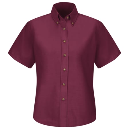 Women's Short Sleeve Work Shirt, Cotton/Polyester, Button Fronts, 0 Pocket(s), Burgundy, S MPN:SP81BY SS 8