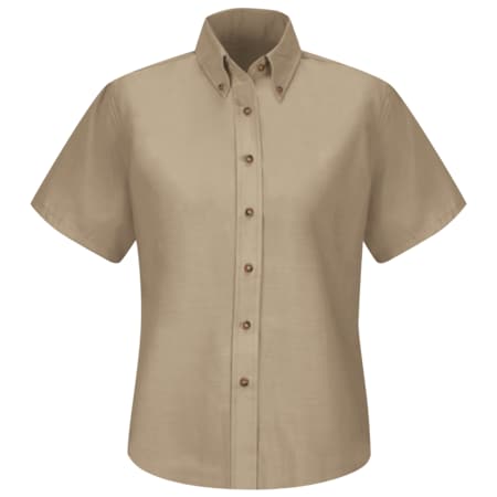 Women's Short Sleeve Work Shirt, Cotton/Polyester, Button Fronts, 0 Pocket(s), Tan, M MPN:SP81KH SS 10