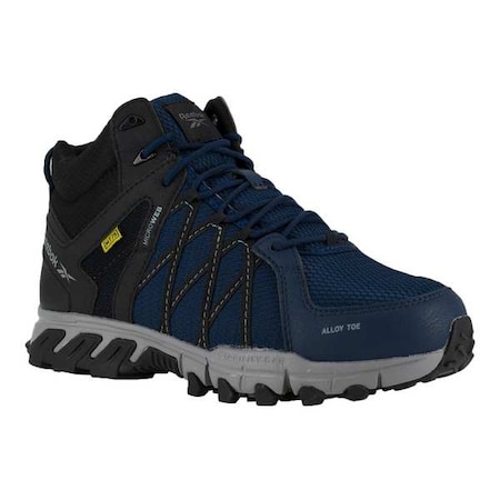 Men's Athletic High-Top Shoe, Alloy Toe, Leather, Mesh Upper, Rubber Outsole, Lace Up, Blue, 12 W MPN:RB3400