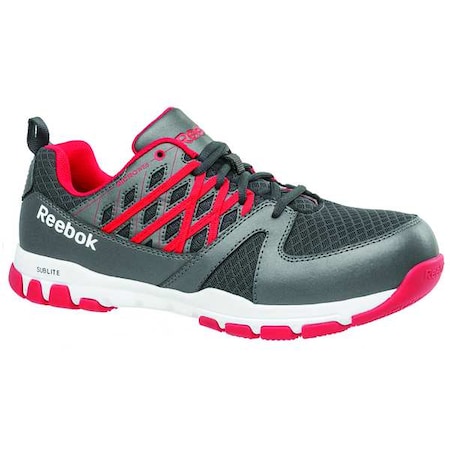 Men's Athletic Shoe, Steel Toe, Leather, Microfiber Upper, Rubber Outsole, Lace Up, Gray/Red, 9 W MPN:RB4005