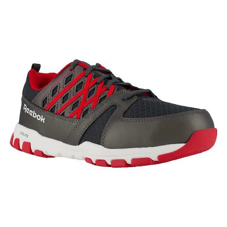 Men's Athletic Shoe, Steel Toe, Leather, Microfiber Upper, Rubber Outsole, Lace Up, Gray/Red, 8 M MPN:RB4005