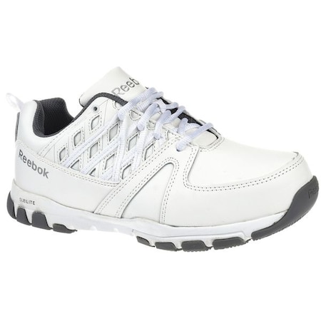 Women's Athletic Shoe, Steel Toe, Leather, Microfiber Upper, Rubber Outsole, Lace Up, White, 9 1/2 MPN:RB434