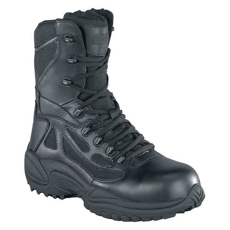 Military/Tactical Boot, Leather/Fabric Upper, Rubber Outsole, Plain Toe, Side Zipper, Black, 11 W MPN:RB8877