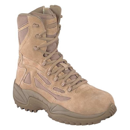 Military/Tactical Boot, Leather/Fabric Upper, Rubber Outsole, Plain Toe, Side Zipper, Desert Tan, W MPN:RB8895