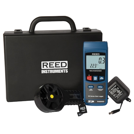 REED Data Logging Vane Thermo-Anemometer with Power Adapter and SD Card MPN:R4000SD-KIT