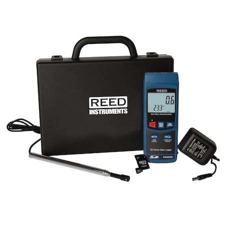 REED Data Logging Hot Wire Thermo-Anemometer with Power Adapter and SD Card MPN:R4500SD-KIT