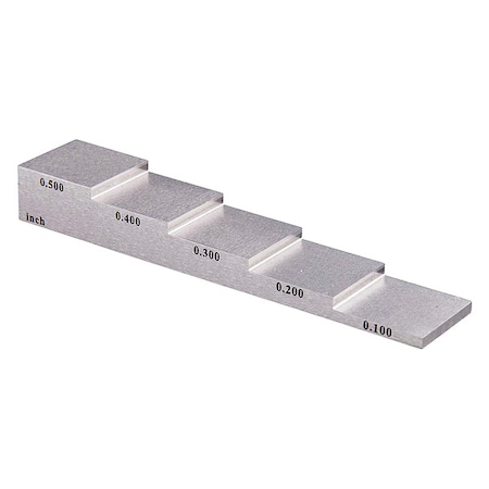 5-Step Calibration Block with imperial and metric markings for ultrasonic thickness gauges. MPN:R9060