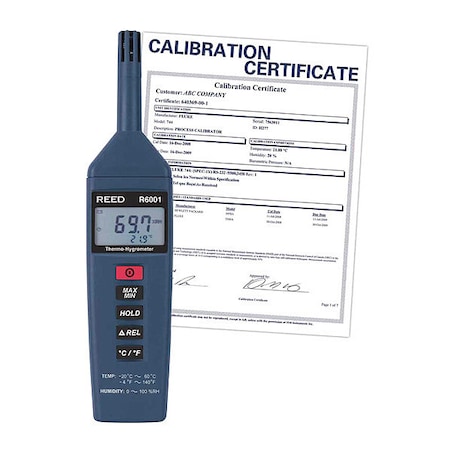 Thermo-Hygrometer, -4 to 140 Degrees F (-20 to 60 Degrees C), 0-100%RH with NIST Calibration Certificate MPN:R6001-NIST