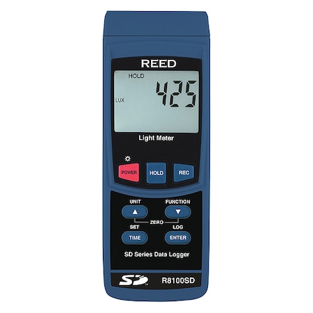 Real-time data logger with integrated memory card measures ambient light levels in Foot Candles/Lux MPN:R8100SD