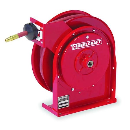 Spring Return Hose Reel, 1/4 in Hose Diameter, 50 ft Length, 300 psi Max. Pressure, Brass, Red MPN:5450 OLP