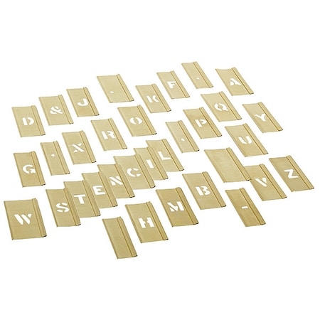 Stencil, Combination Set, Letters, 1/2 in Character Height, Gothic Font, Brass, Gold, 33 Pieces MPN:10026