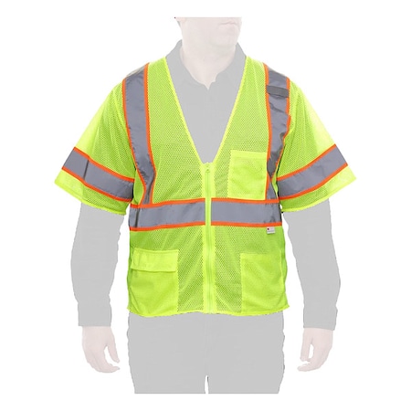 Hi-Vis Safety Vest w/Sleeves XL X Back, 3 Pockets MPN:588CA0G extended X back
