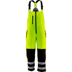 RefrigiWear® Men's HiVis Softshell Insulated Bib Overalls 5XL Black & Lime 0497RBLM5XLL2
