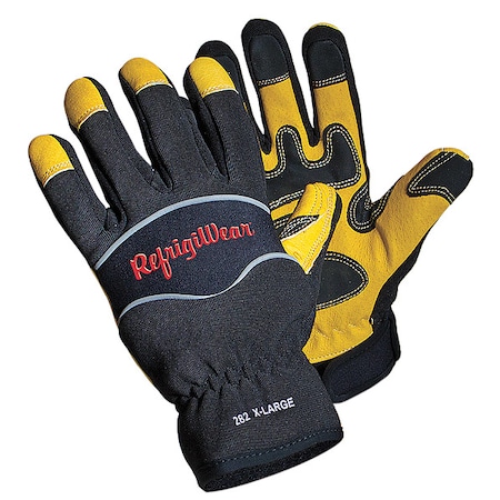 Cold Protection Gloves, Grain Pigskin Leather Palm, Fiberfill/Foam/Tricot Lining, Black/Yellow MPN:0282RGBK2XL