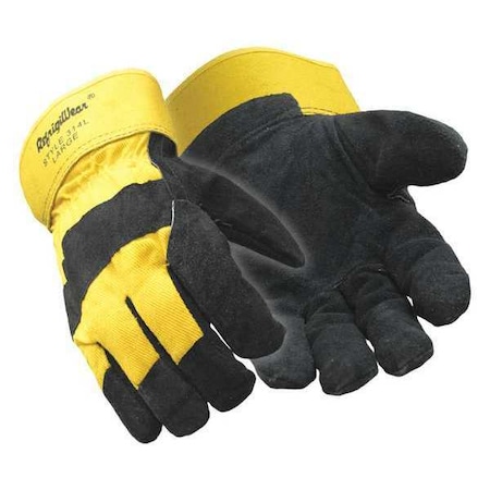 Cold Protection Gloves, Suede Cowhide leather Palm, Gauntlet Cuff, Black / Yellow, 1 PR MPN:0314RGBKXLG