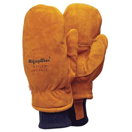 Cold Protection Mitt Gloves, Split Cowhide Leather Palm, Knit Cuff, Gold, 1 PR MPN:0317RGLDXLG