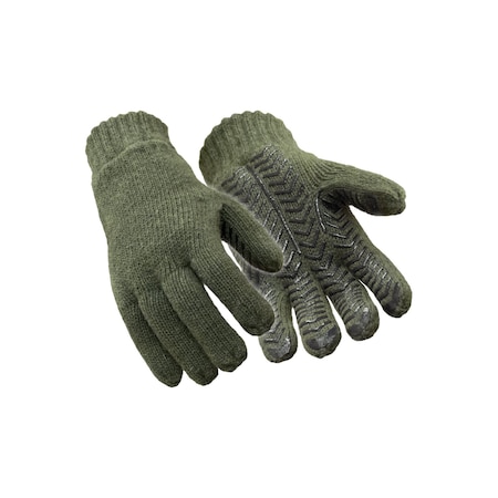 Cold Protection Gloves, Silicone Herringbone Palm, Fleece Lining, Green, M MPN:0421RGRNMED