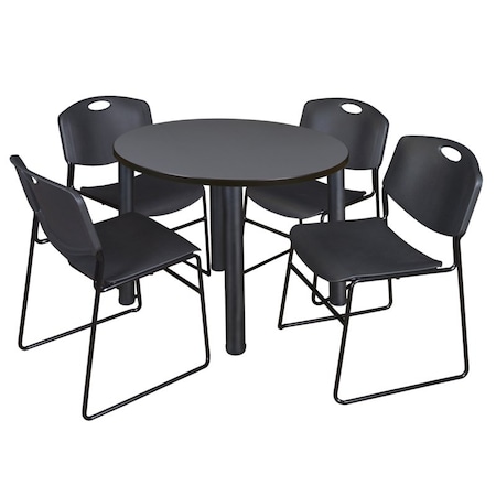 Kee Round Table & Chair Set, Wood, Metal, Polypropylene Top, Grey MPN:TB36RNDGYBPBK44BK