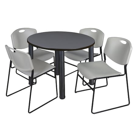 Kee Round Table & Chair Set, Wood, Metal, Polypropylene Top, Grey MPN:TB36RNDGYBPBK44GY