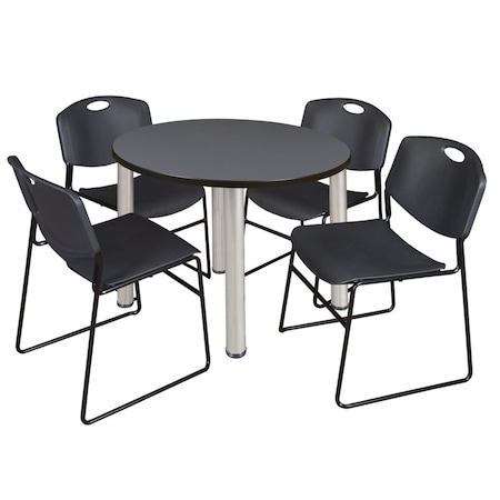 Kee Round Table & Chair Set, Wood, Metal, Polypropylene Top, Grey MPN:TB36RNDGYBPCM44BK