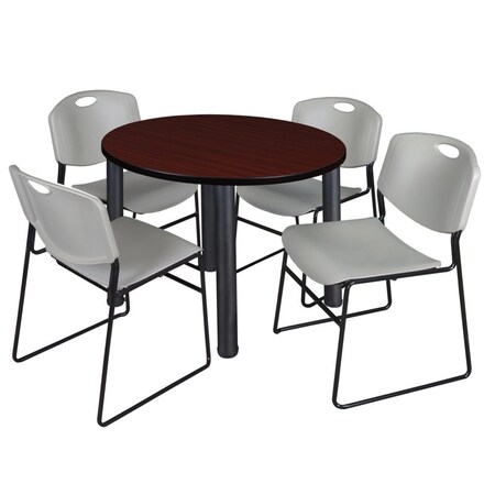 Kee Round Table & Chair Set, Wood, Metal, Polypropylene Top MPN:TB36RNDMHBPBK44GY