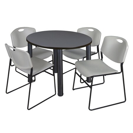 Kee Round Table & Chair Set, Wood, Metal, Polypropylene Top, Grey MPN:TB42RNDGYBPBK44GY