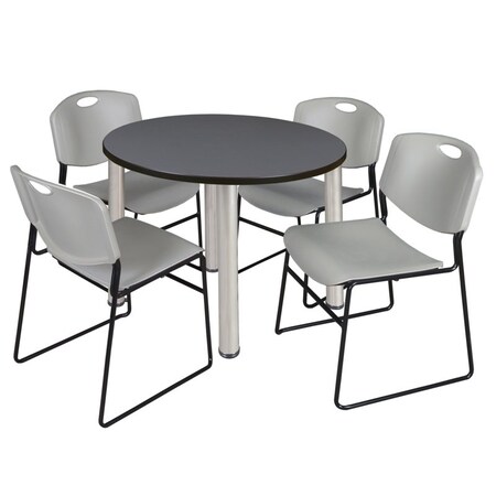 Kee Round Table & Chair Set, Wood, Metal, Polypropylene Top, Grey MPN:TB42RNDGYBPCM44GY