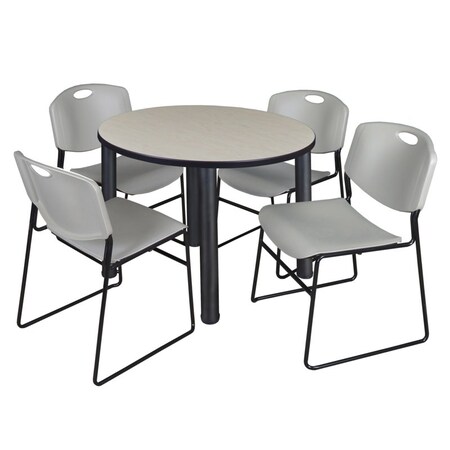 Kee Round Table & Chair Set, Wood, Metal, Polypropylene Top, Maple MPN:TB42RNDPLBPBK44GY