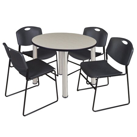 Kee Round Table & Chair Set, Wood, Metal, Polypropylene Top, Maple MPN:TB42RNDPLBPCM44BK