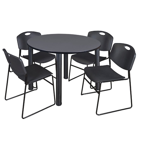 Kee Round Table & Chair Set, Wood, Metal, Polypropylene Top, Grey MPN:TB48RNDGYBPBK44BK