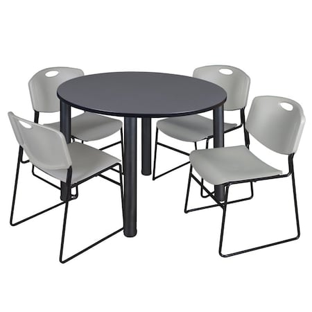 Kee Round Table & Chair Set, Wood, Metal, Polypropylene Top, Grey MPN:TB48RNDGYBPBK44GY