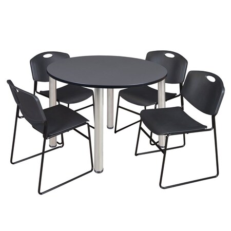 Kee Round Table & Chair Set, Wood, Metal, Polypropylene Top, Grey MPN:TB48RNDGYBPCM44BK