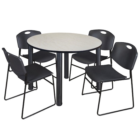 Kee Round Table & Chair Set, Wood, Metal, Polypropylene Top, Maple MPN:TB48RNDPLBPBK44BK