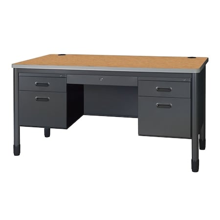 Mesa Steel Double Pedestal Teacher's Office Desk with Center Drawer 60'' x 30'', Medium Oak MPN:66266DPCDMO