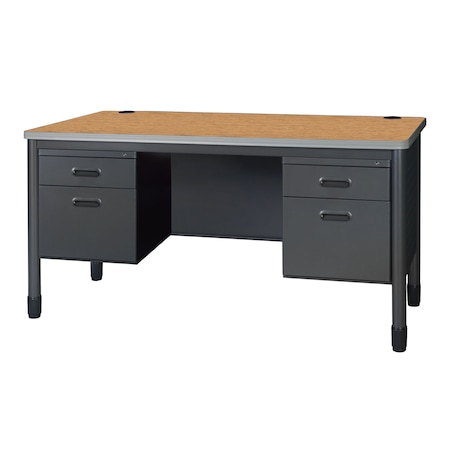 Mesa Steel Double Pedestal Teacher's Office Desk 60'' x 30'', Medium Oak MPN:66266DPMO