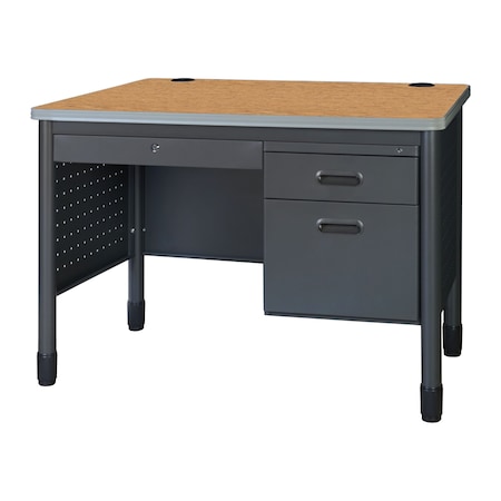 Mesa Steel Single Pedestal Teacher's Office Desk with Center Drawer 48'' x 30'', Medium Oak MPN:66348SPCDMO