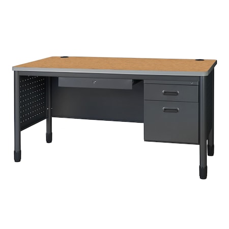 Mesa Steel Single Pedestal Teacher's Office Desk with Center Drawer 60'' x 30'', Medium Oak MPN:66366SPCDMO