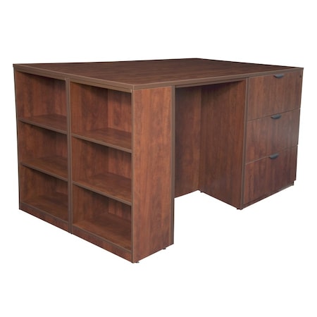 Lateral File/ 3 Desk Quad with Bookcase End StandUp LatFile Desk Quad, BookCase, 46