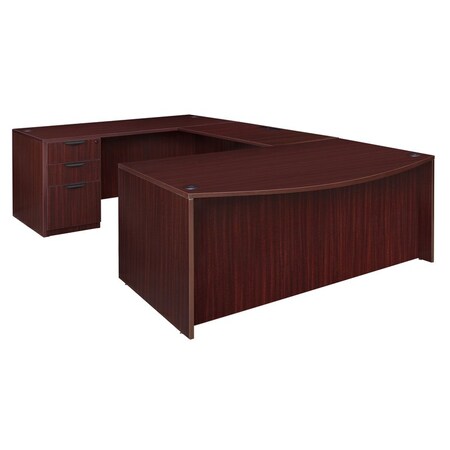 Legacy 71 x 35 in. U Desk with Bow Front Double Full Pedestal Drawer Unit- Mahogany MPN:LUDBFFP7135MH