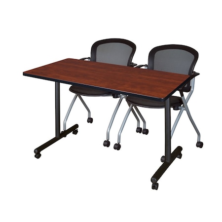 Kobe 48 x 24 in. Mobile T-Base Training Table- Cherry, 2 Cadence Nesting Chairs MPN:MKTRCC4824CH23BK